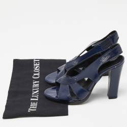 Balenciaga Navy Blue Leather Slingback Sandals Size 36