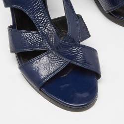Balenciaga Navy Blue Leather Slingback Sandals Size 36