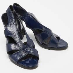 Balenciaga Navy Blue Leather Slingback Sandals Size 36