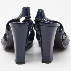 Balenciaga Navy Blue Leather Slingback Sandals Size 36