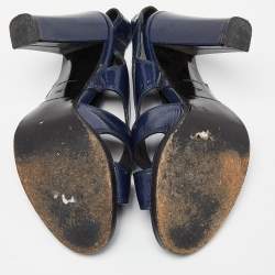 Balenciaga Navy Blue Leather Slingback Sandals Size 36