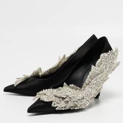 Pre Owned Balenciaga Black Satin Talon Slash Pumps Size 37