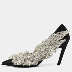 Pre Owned Balenciaga Black Satin Talon Slash Pumps Size 37