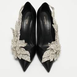 Pre Owned Balenciaga Black Satin Talon Slash Pumps Size 37