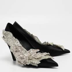 Pre Owned Balenciaga Black Satin Talon Slash Pumps Size 37