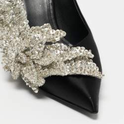 Pre Owned Balenciaga Black Satin Talon Slash Pumps Size 37