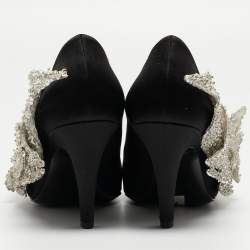 Pre Owned Balenciaga Black Satin Talon Slash Pumps Size 37