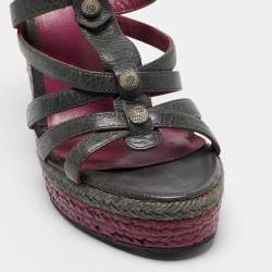 Balenciaga Grey Leather Ankle Strap Wedge Sandals Size 38