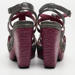 Balenciaga Grey Leather Ankle Strap Wedge Sandals Size 38