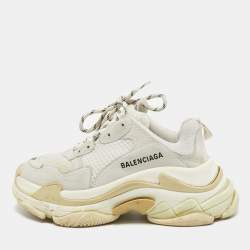 Pre Owned Balenciaga White/Grey Mesh and Leather Triple S Low Top Sneakers Size 37