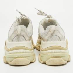 Pre Owned Balenciaga White/Grey Mesh and Leather Triple S Low Top Sneakers Size 37