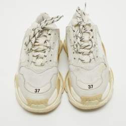 Pre Owned Balenciaga White/Grey Mesh and Leather Triple S Low Top Sneakers Size 37