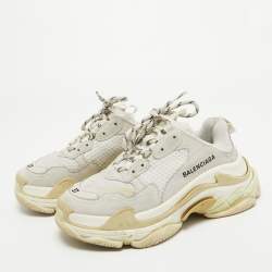 Pre Owned Balenciaga White/Grey Mesh and Leather Triple S Low Top Sneakers Size 37