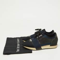 Balenciaga Black/Navy Blue Leather, Mesh and Suede Race Runner Sneakers Size 39