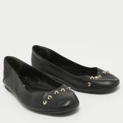 مملوكة مسبقًا Balenciaga Black Leather Studded Ballet Flats Size 40
