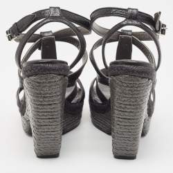 Balenciaga Black Leather Arena Wedge Espadrille Ankle Strap Sandals Size 40