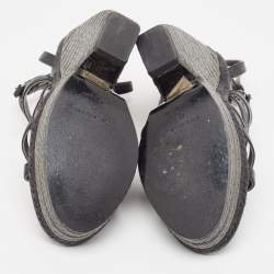 Balenciaga Black Leather Arena Wedge Espadrille Ankle Strap Sandals Size 40