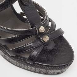Balenciaga Black Leather Arena Wedge Espadrille Ankle Strap Sandals Size 40