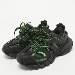 Pre Owned Balenciaga Black/Green Rubber and Mesh Track Sneakers Size 37