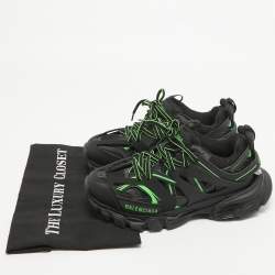 Pre Owned Balenciaga Black/Green Rubber and Mesh Track Sneakers Size 37