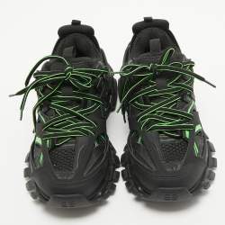 Pre Owned Balenciaga Black/Green Rubber and Mesh Track Sneakers Size 37