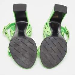 Pre Owned Balenciaga Neon Green Leather Allover Logo Ankle Strap Sandals Size 40