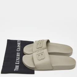 Balenciaga Grey Rubber BB Logo Flat Slides Size 39