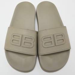 Balenciaga Grey Rubber BB Logo Flat Slides Size 39