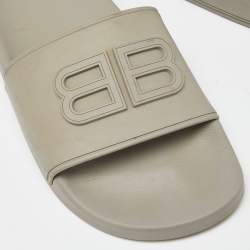 Balenciaga Grey Rubber BB Logo Flat Slides Size 39