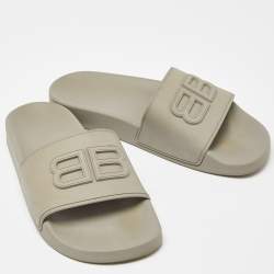 Balenciaga Grey Rubber BB Logo Flat Slides Size 39