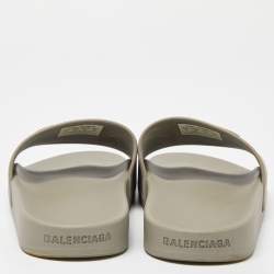 Balenciaga Grey Rubber BB Logo Flat Slides Size 39
