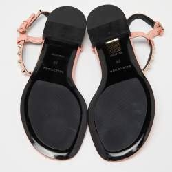 Pre Owned Balenciaga Peach/Black Leather Arena Thong Sandals Size 38