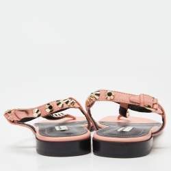 Pre Owned Balenciaga Peach/Black Leather Arena Thong Sandals Size 38