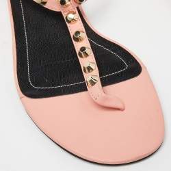 Pre Owned Balenciaga Peach/Black Leather Arena Thong Sandals Size 38