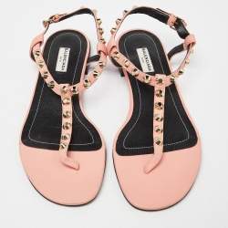 Pre Owned Balenciaga Peach/Black Leather Arena Thong Sandals Size 38