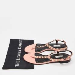 Pre Owned Balenciaga Peach/Black Leather Arena Thong Sandals Size 38