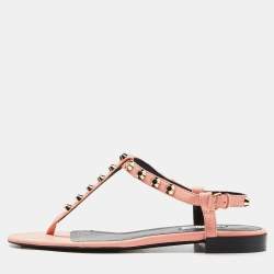 Pre Owned Balenciaga Peach/Black Leather Arena Thong Sandals Size 38