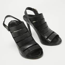 Balenciaga Black Leather Strappy Slingback Sandals Size 39