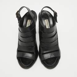 Balenciaga Black Leather Strappy Slingback Sandals Size 39