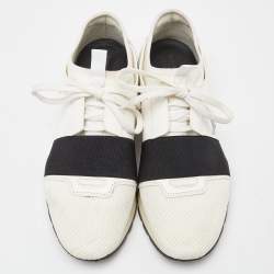 Balenciaga White/Black Leather,Suede and Mesh Race Runner Sneakers Size 39