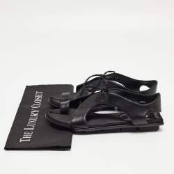 مملوكة مسبقًا Balenciaga Black Leather Toe Ring Flat Sandals Size 40