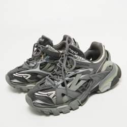 Balenciaga Grey/Black Leather and Mesh Track Sneakers Size 36