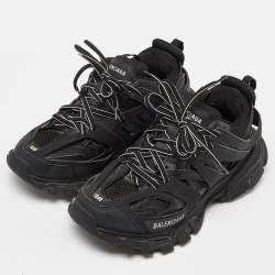 Pre Owned Balenciaga Black Mesh and Faux Leather Track Sneakers Size 38 