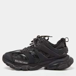 Pre Owned Balenciaga Black Mesh and Faux Leather Track Sneakers Size 38 