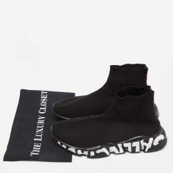 Balenciaga Black Knit Fabric Speed Trainer High Top Sneakers Size 38