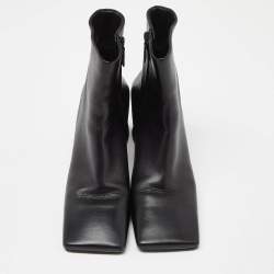 Pre Owned Balenciaga Black Leather Square Toe Ankle Boots Size 37
