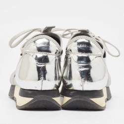 Balenciaga Silver Leather and Mesh Race Runner Sneakers Size 36