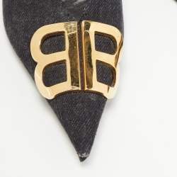 Pre Owned Balenciaga Black Denim BB Mules Size 36