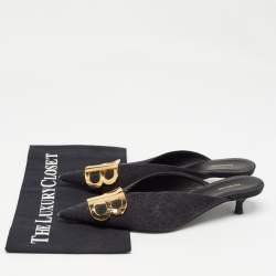 Pre Owned Balenciaga Black Denim BB Mules Size 36