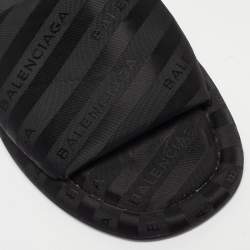 Balenciaga Black Logo Print Fabric Flat Slides Size 38